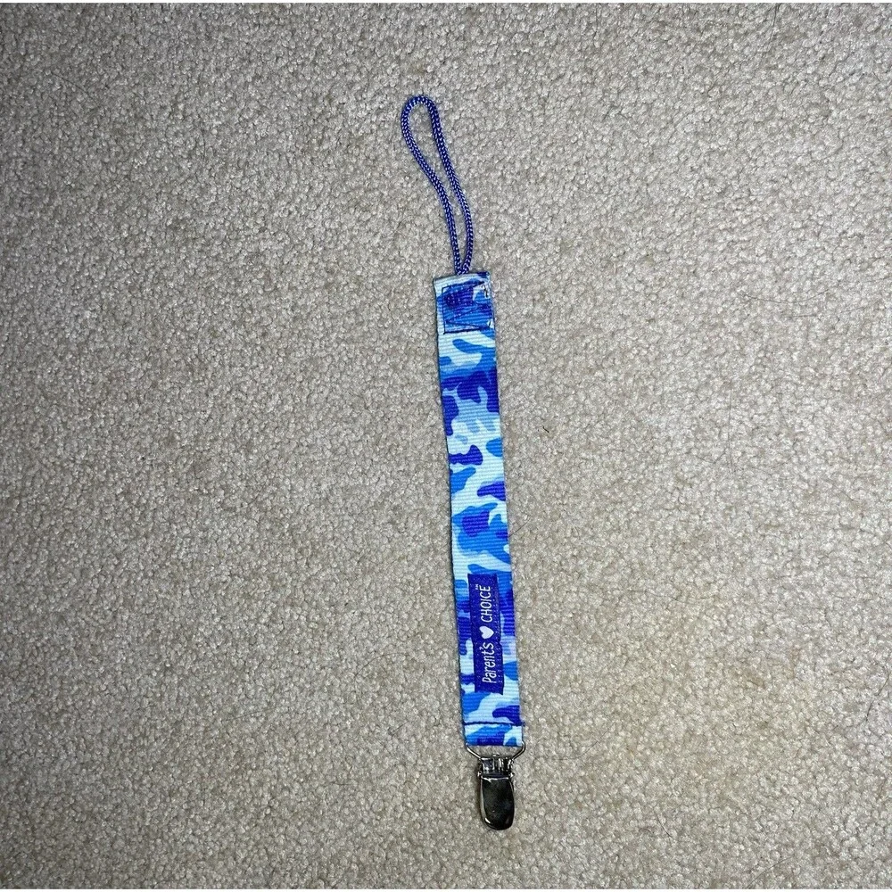 Parent's Choice Blue Camo Pacifier Clip Universal Binky Holder 0m+